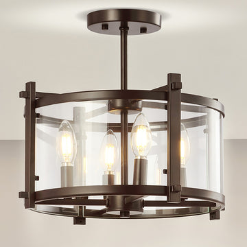 Hampdon 15" Iron/Glass Modern Drum LED Flush Mount - JONATHAN Y